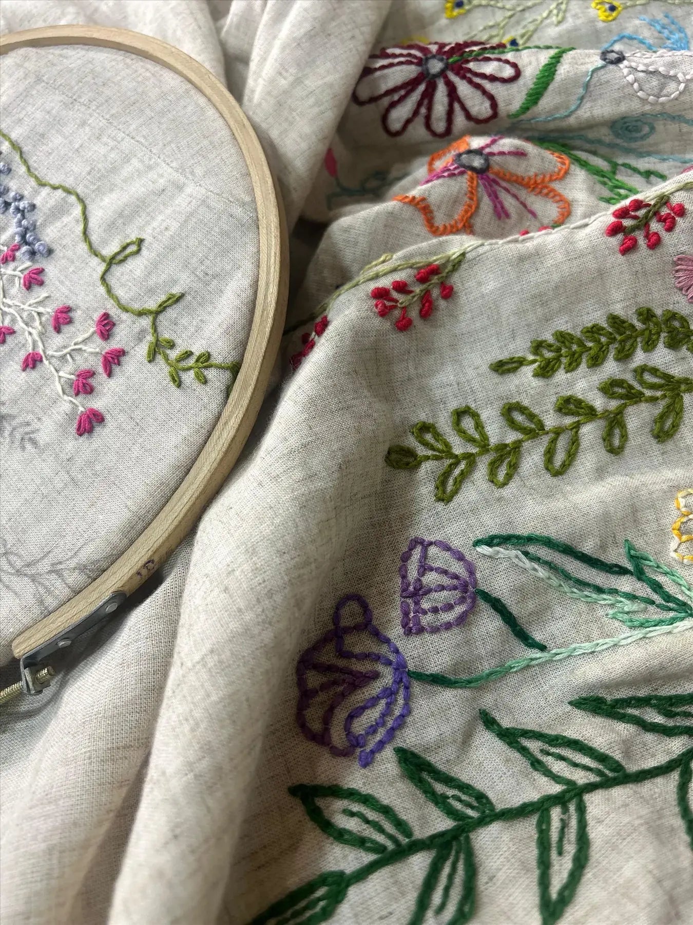 Close detail of embroidery and garment finishing